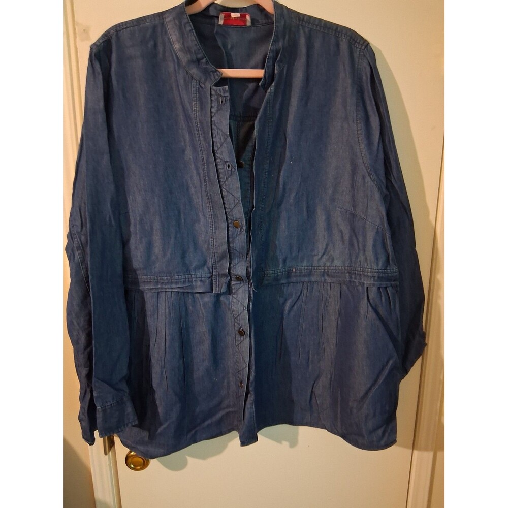 Molly & Isadora Women’s Blue Button-Front Jac w/ Pockets Relaxed 2X Plus